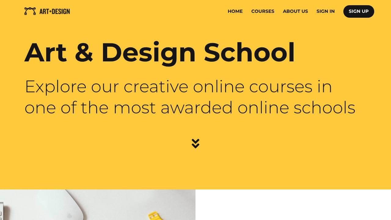 a homepage template for an art and design school
