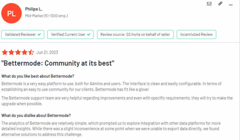 Bettermode's review on Capterra.