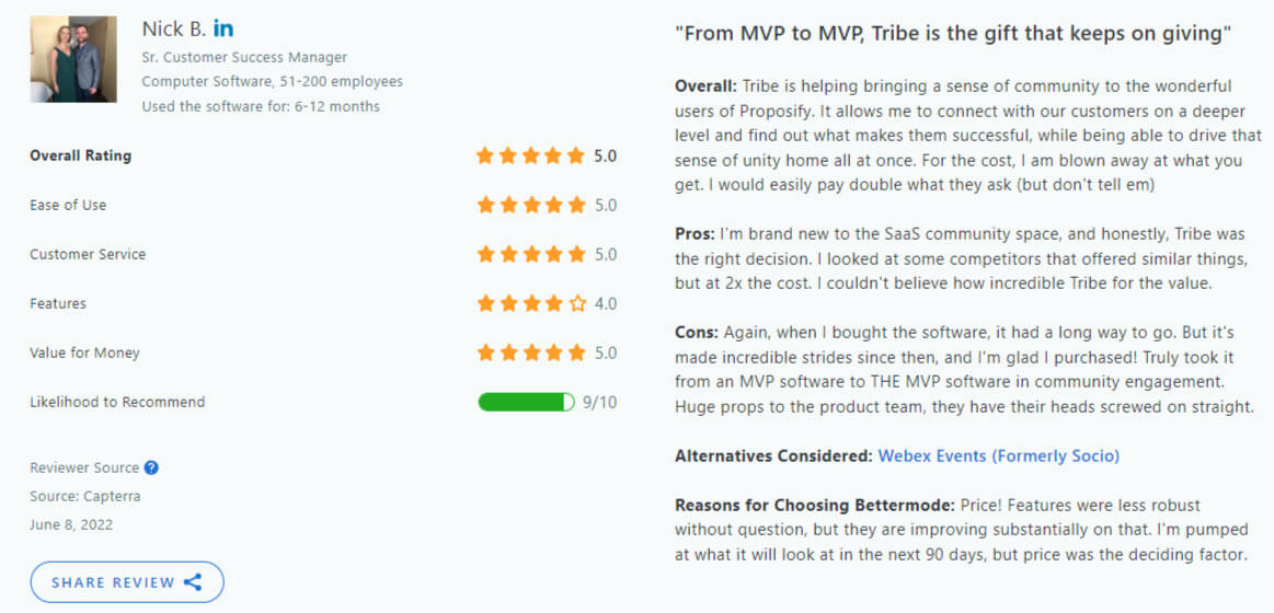 Bettermode's review on G2.