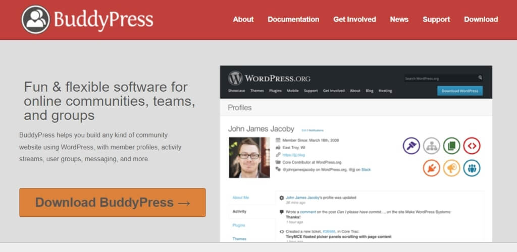 An image showing part of BuddyPress website.