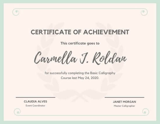 An example/template of a course certificate.