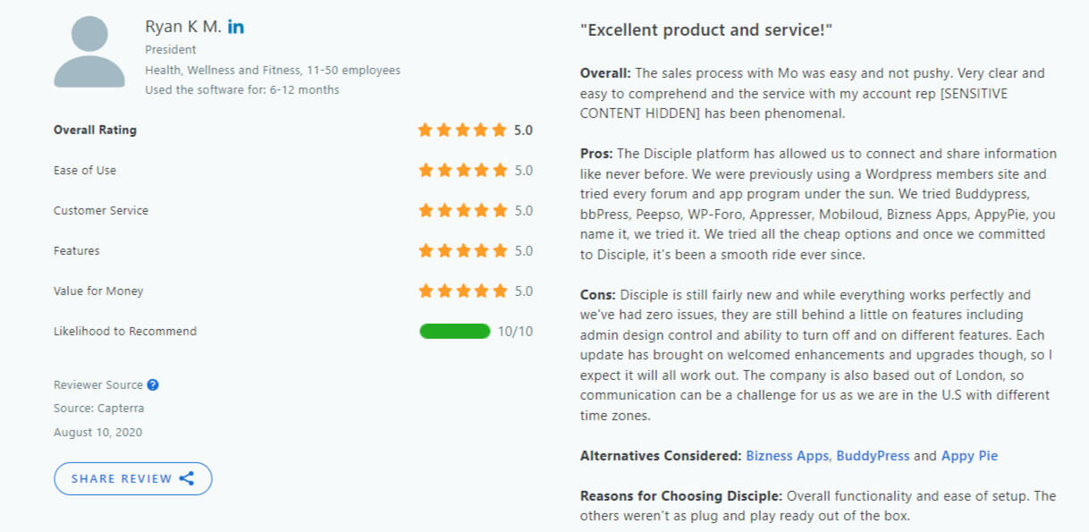 Disciple review on Capterra.