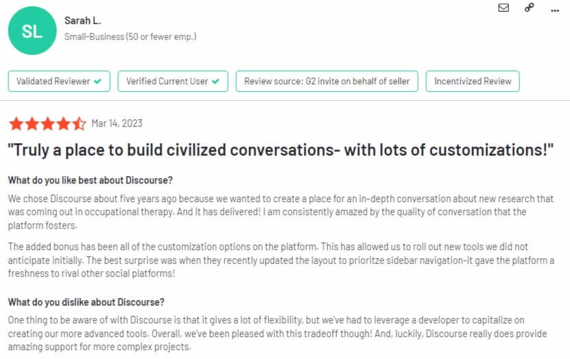 Discourse's review on G2.