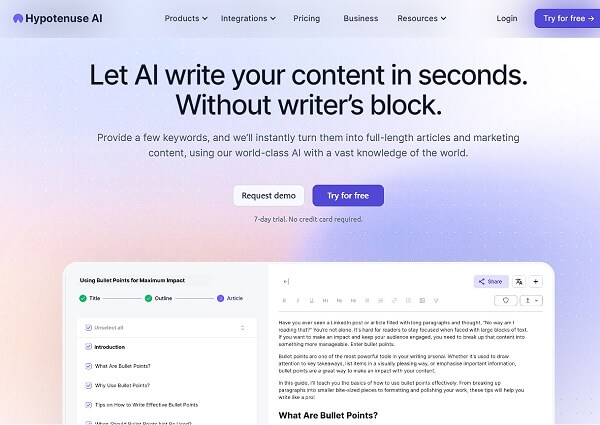 screenshot from Hypotenuse