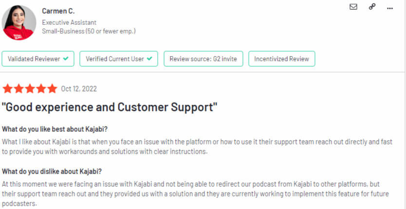 Kajabi's review on G2.