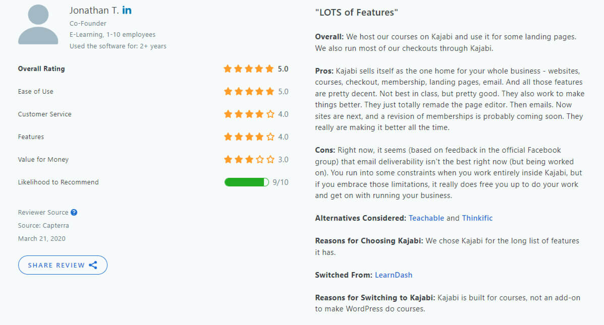 Kajabi's review on Capterra.