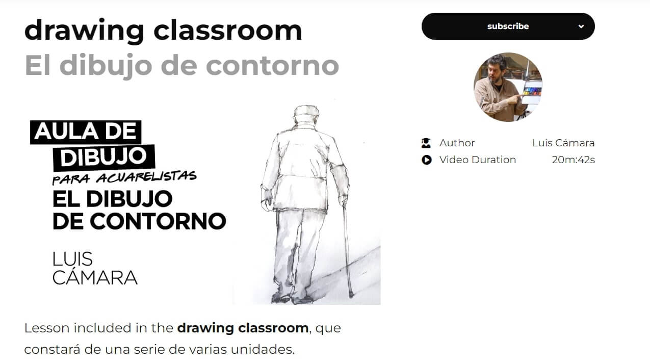  A screenshot of Lecciones De Acuarela's course page showing the course information above the fold.