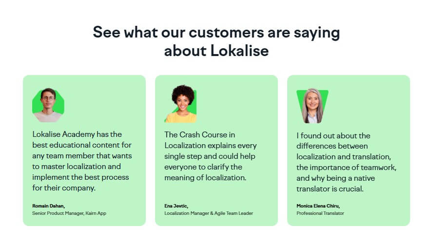 A screenshot of Lokalise's academy website.