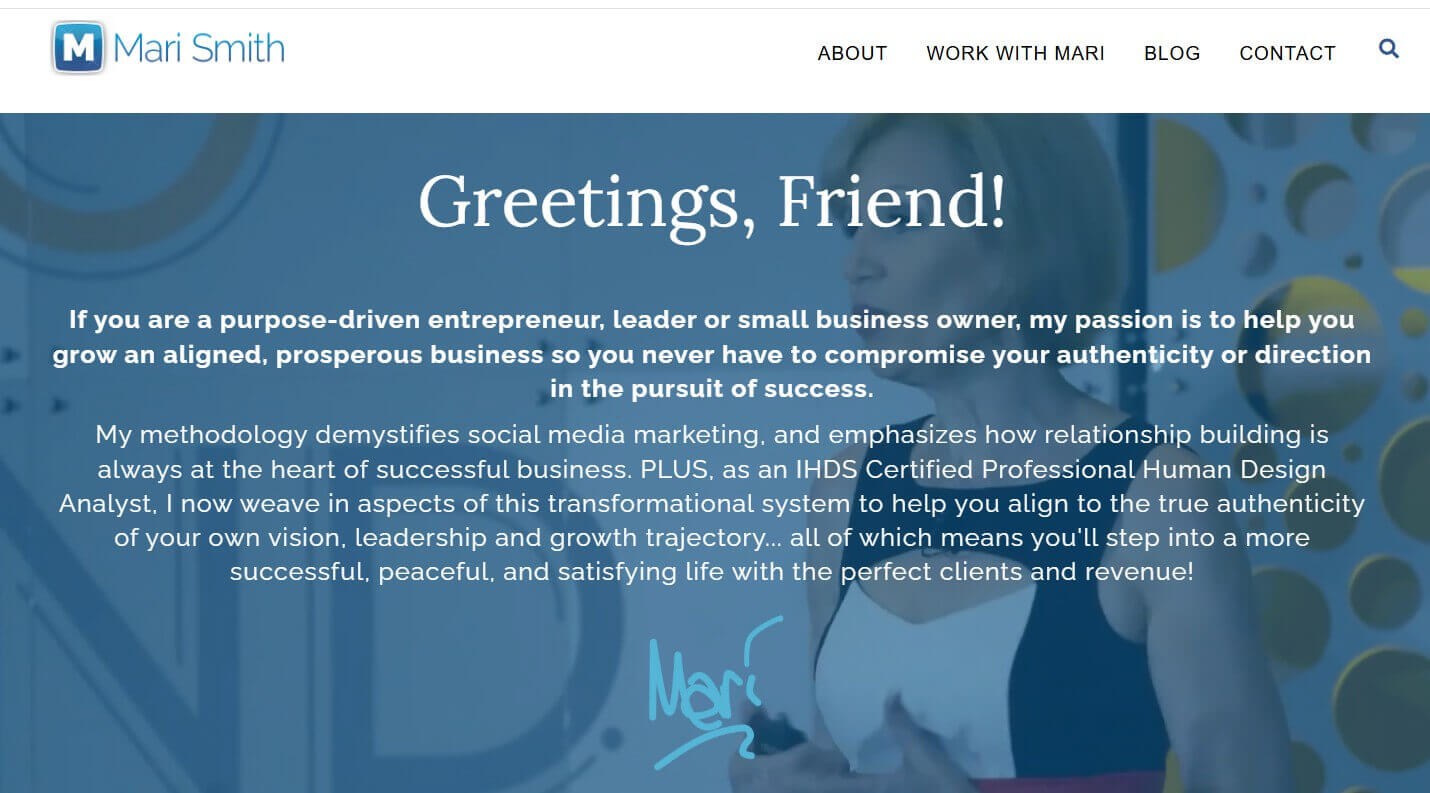 Mari Smith's landing page copy.