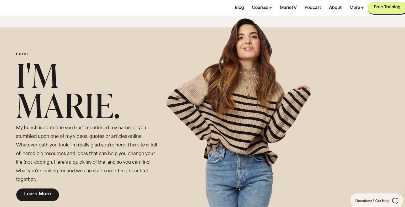 Marie Forleo's landing page and intro copy.