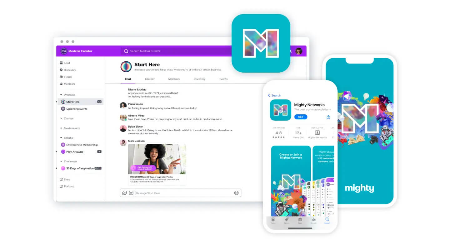 An image showing Mighty Networks on multiple screens.