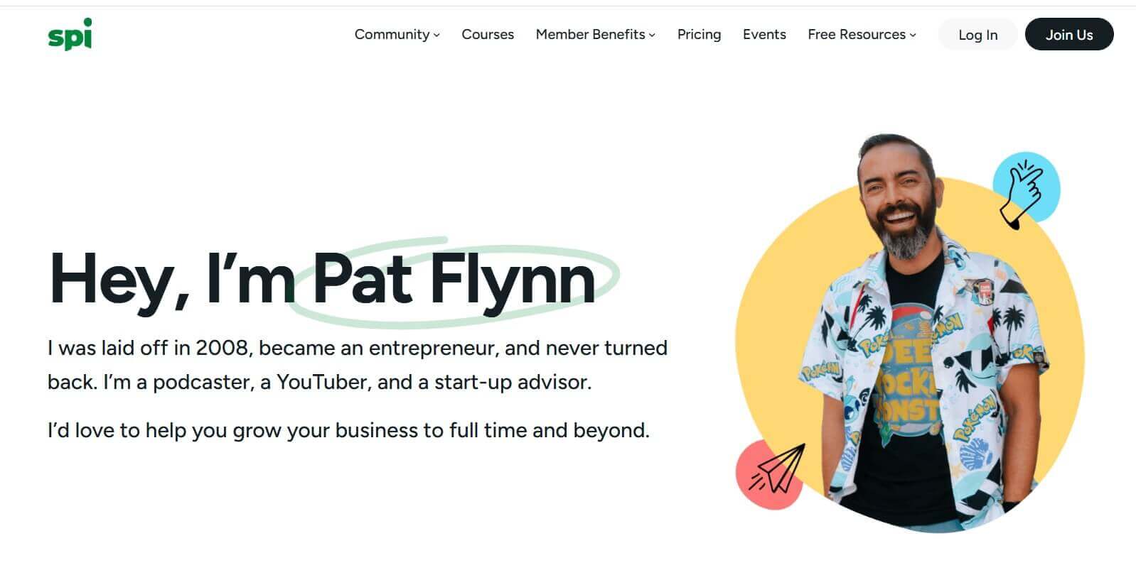 Pat Flynn's landing page above the fold.