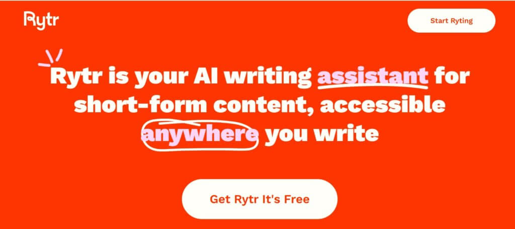 screenshot from rytr