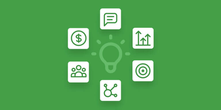 A visual with a green background showing a lightbulb at the center and multiple small icons around it.