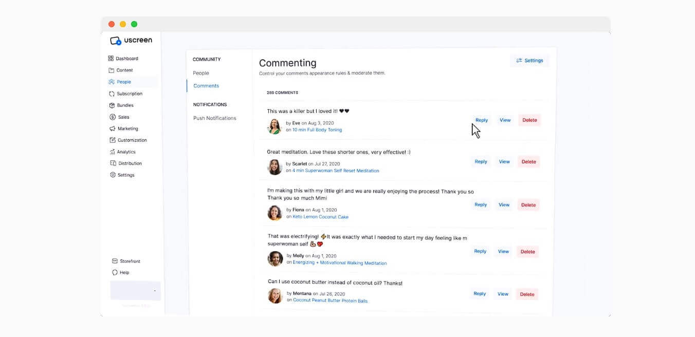 An image showing Uscreen's dashboard.