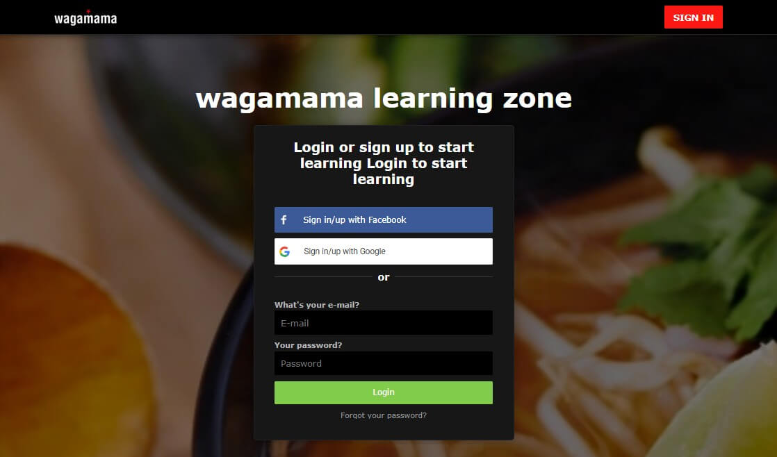 A screenshot of Wagamama's learning zone website.