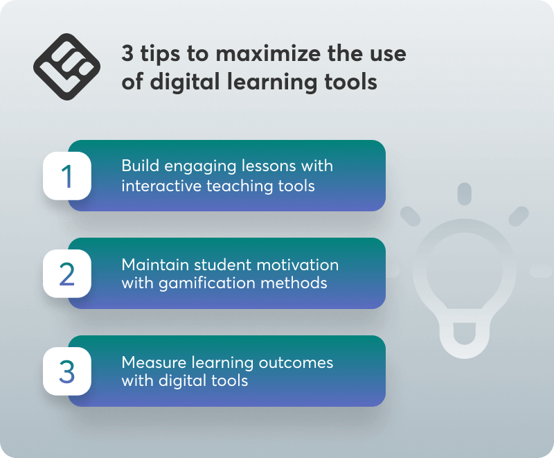 A visual checklist listing the 3 tips to maximize the use of digital learning tools.