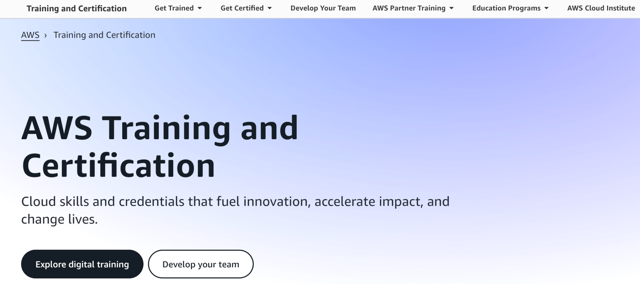 A screenshot of AWS training and certification website.
