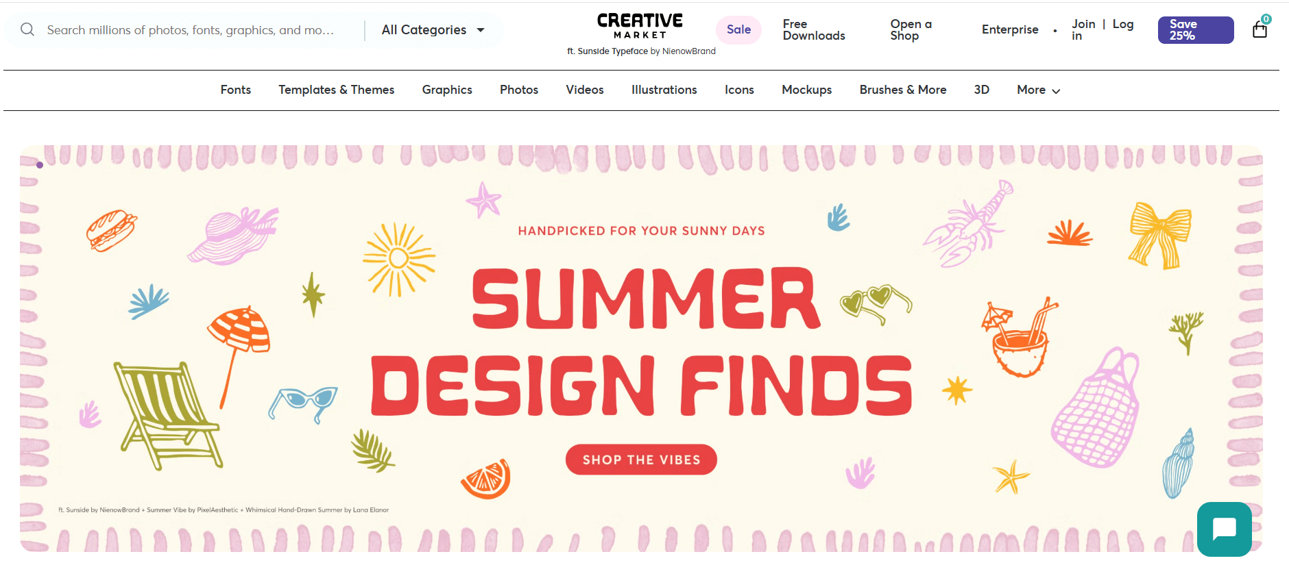 A screenshot showing part of Creative Market's website.