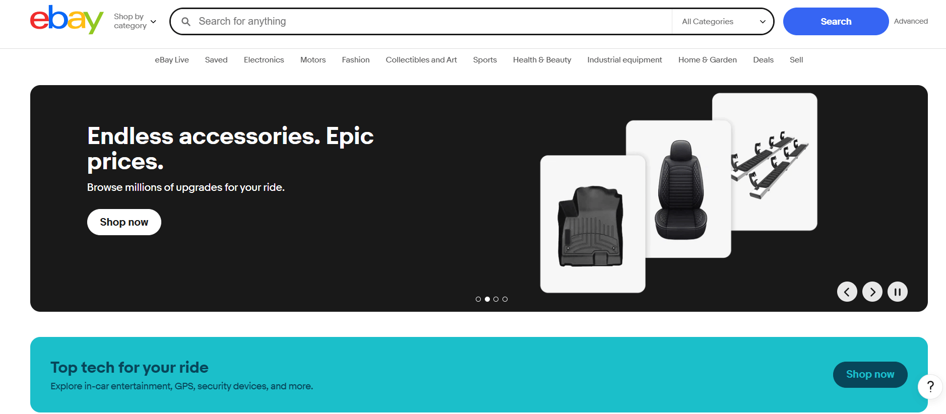  A screenshot showing part of eBay's website.