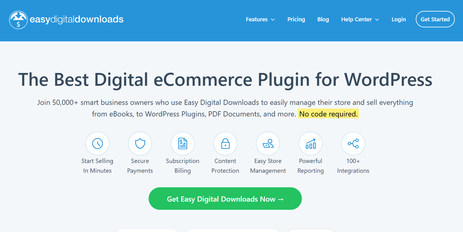 A screenshot showing part of Easy Digital Downloads' website.
