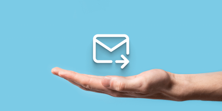 An image showing a light blue background with a hand looking like it's holding an envelope icon.