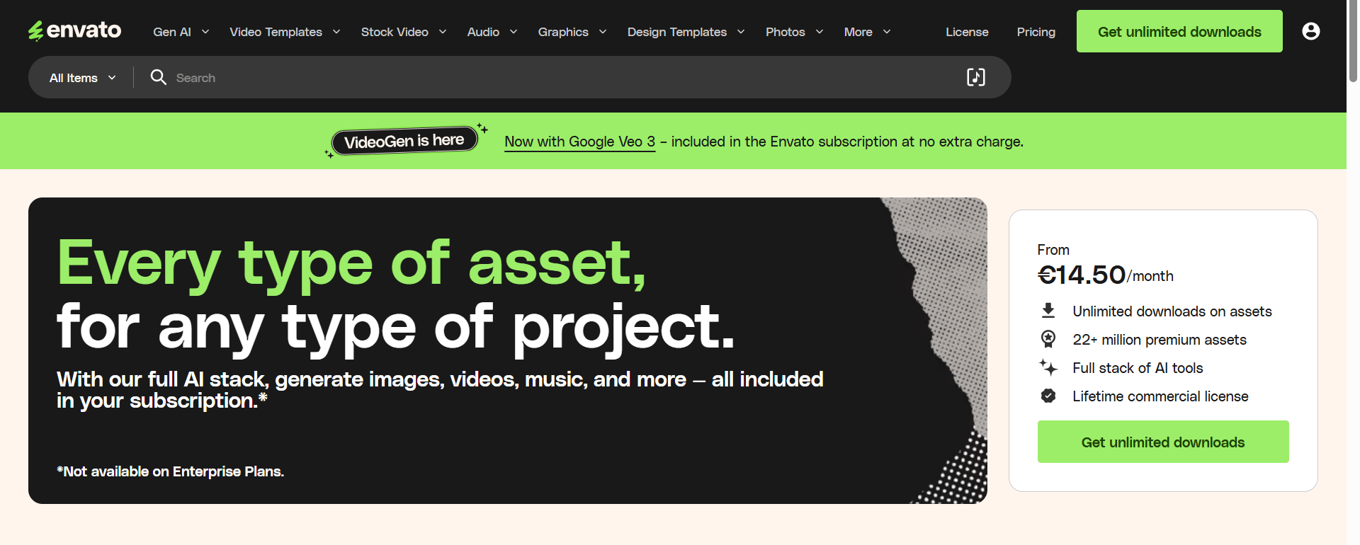 A screenshot showing part of Envato's website.
