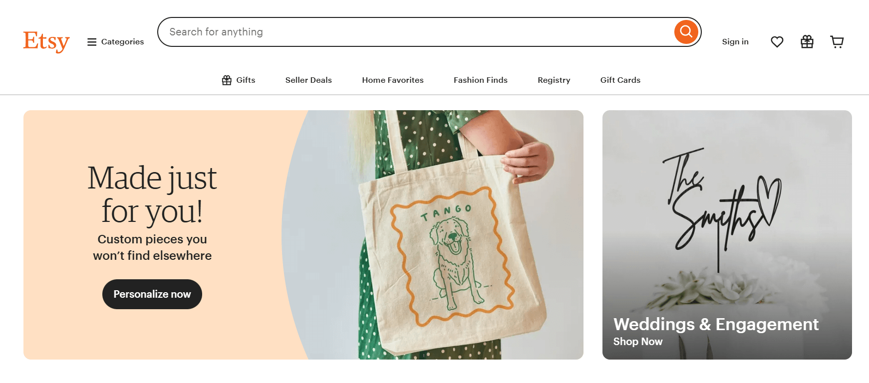 A screenshot showing part of Etsy's website.