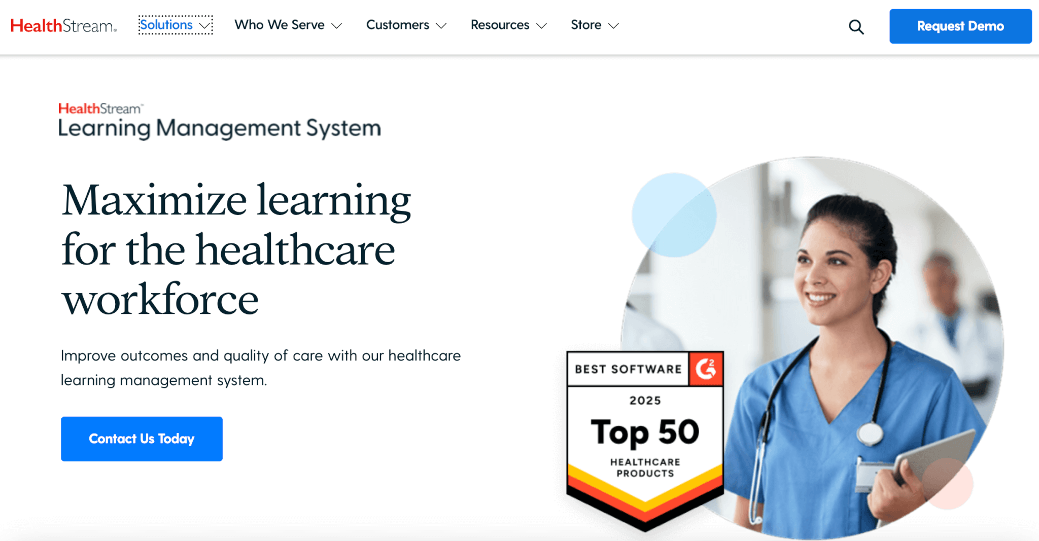 A screenshot showing parts of HealthStream's landing page.