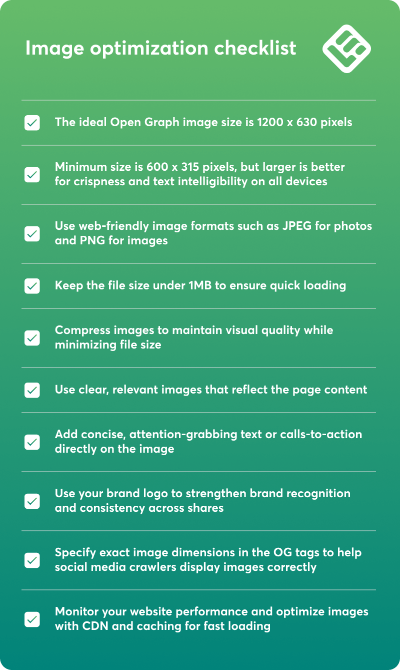 A checklist showing the requirements for effective image optimization.