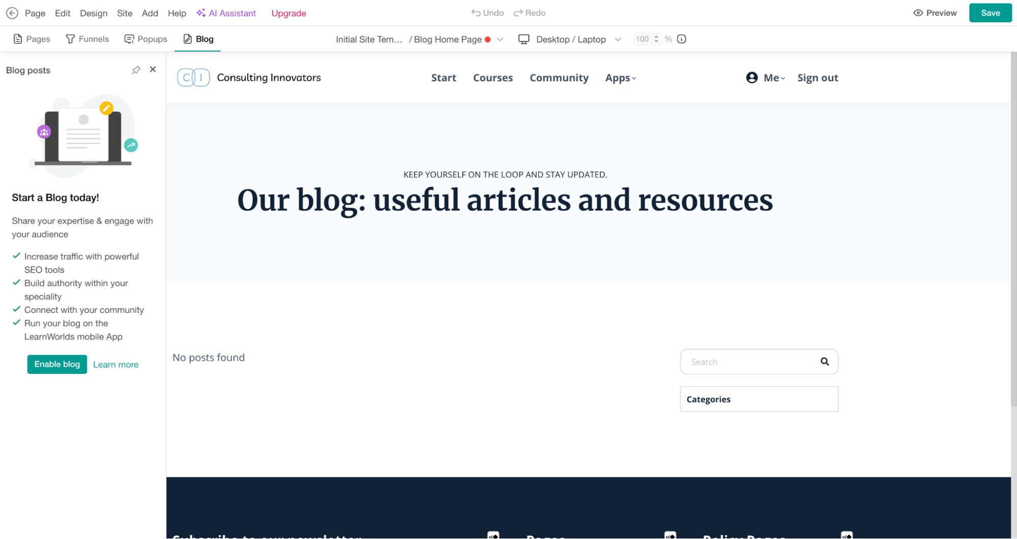 Blog creation in LearnWorlds