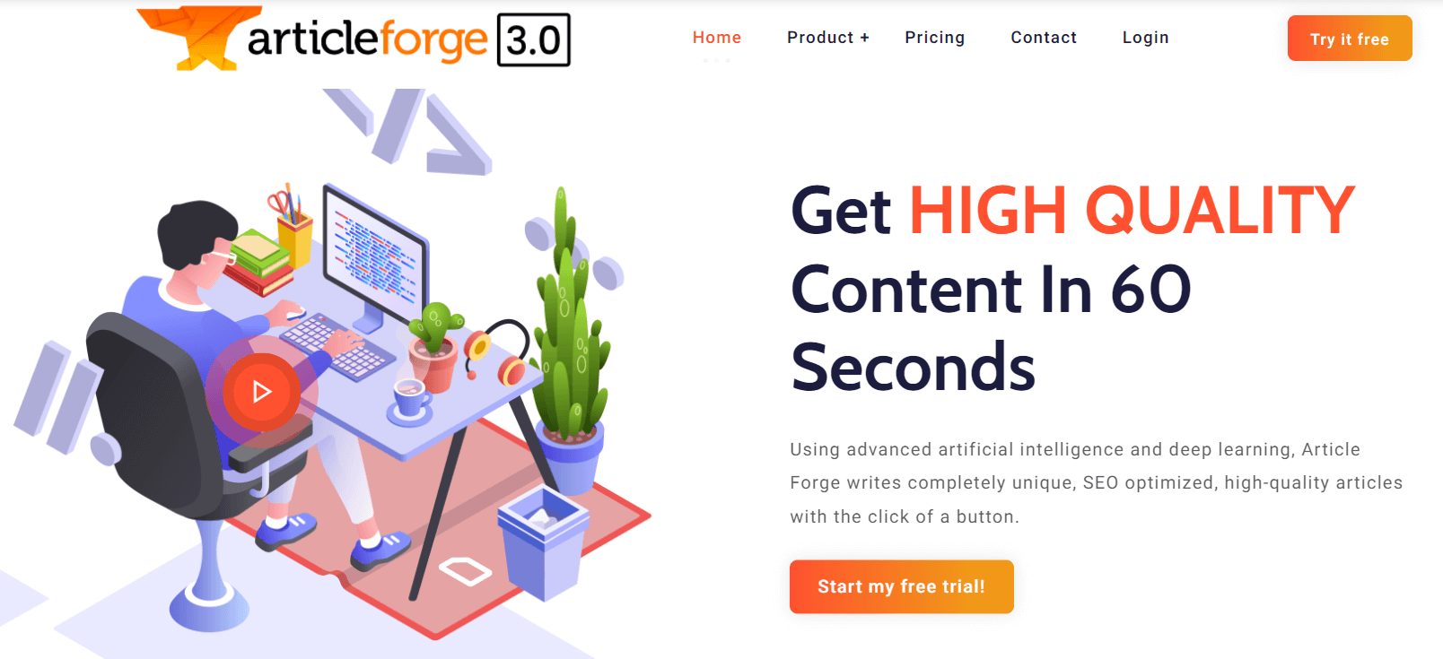 screenshot from Article Forge