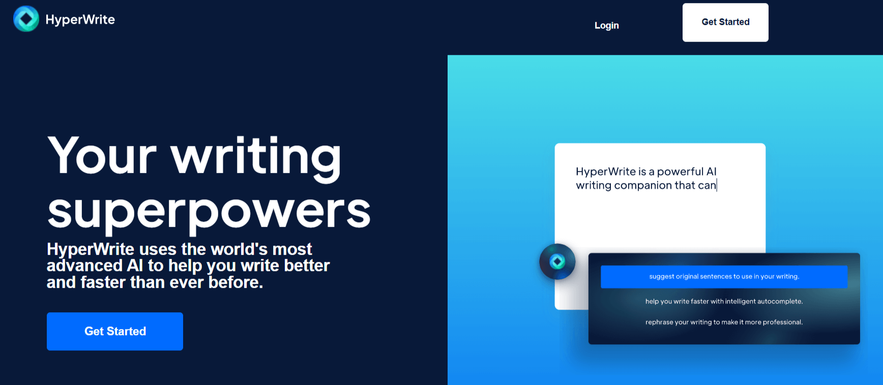 screenshot from HyperWrite