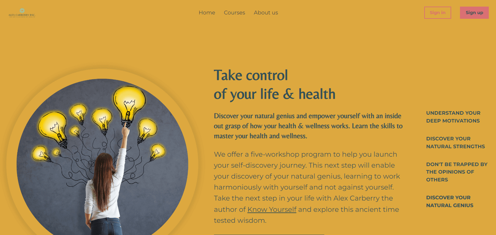 A screenshot of Alex Carberry Courses’ website.