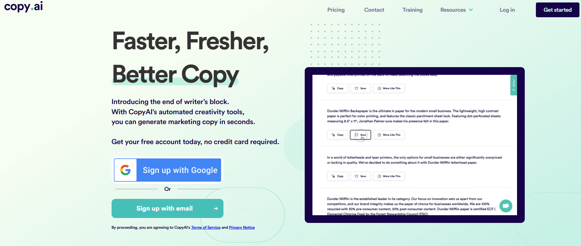 screenshot from Copy.ai