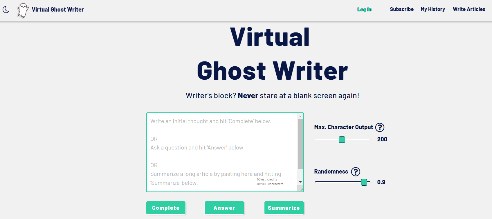 screenshot from Virtual Ghost Writer