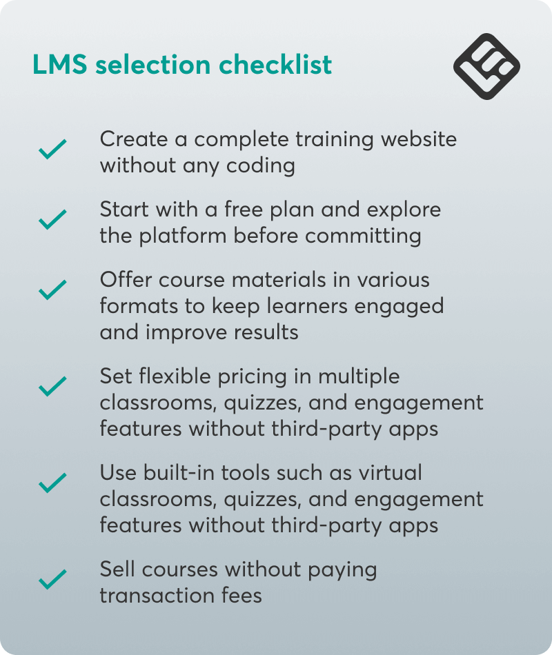 A cheat sheet showing criteria for selecting an LMS.