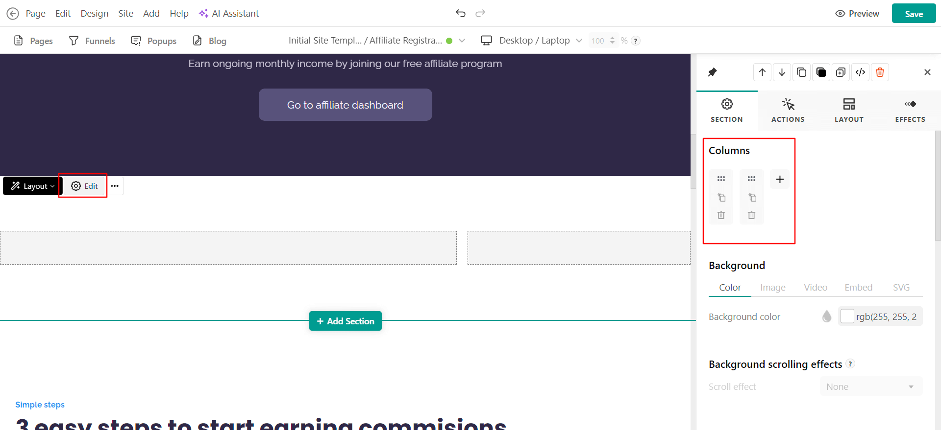 no code website builder interface in LearnWorlds