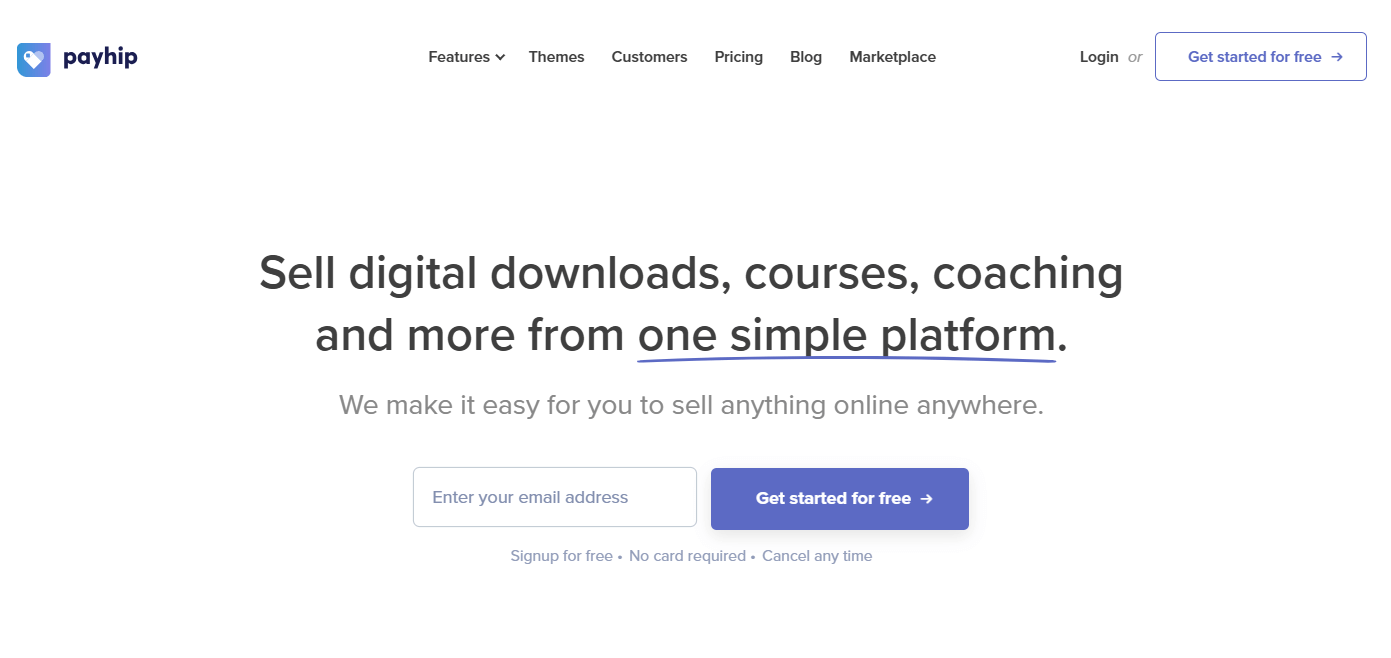 A screenshot showing part of Payhip's website.