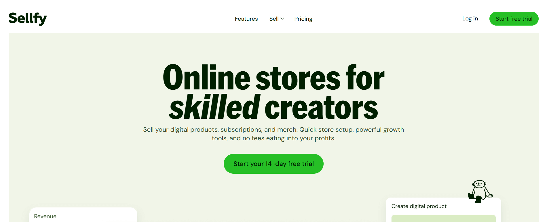 A screenshot showing part of Sellfy's website.