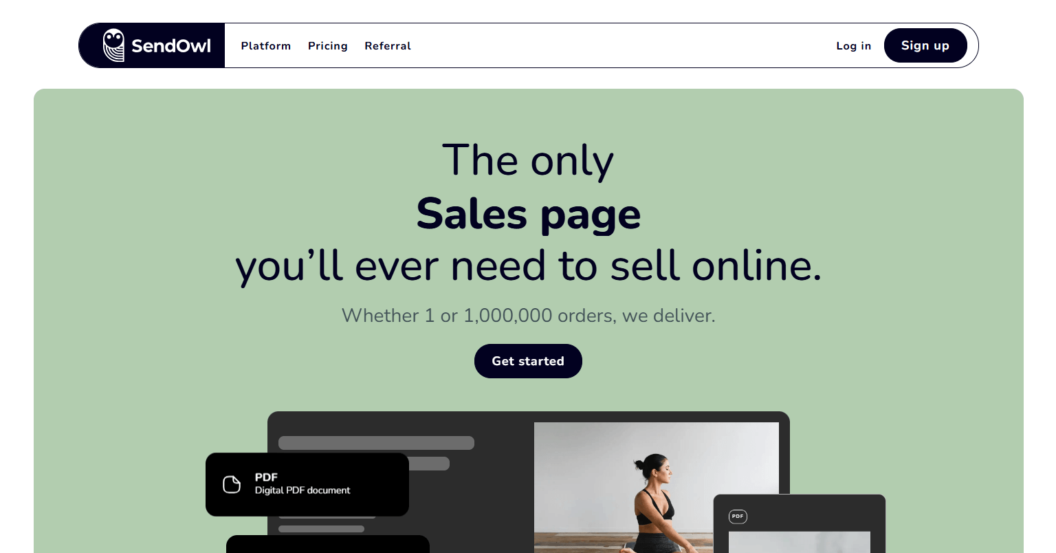 A screenshot showing part of SendOwl's website.