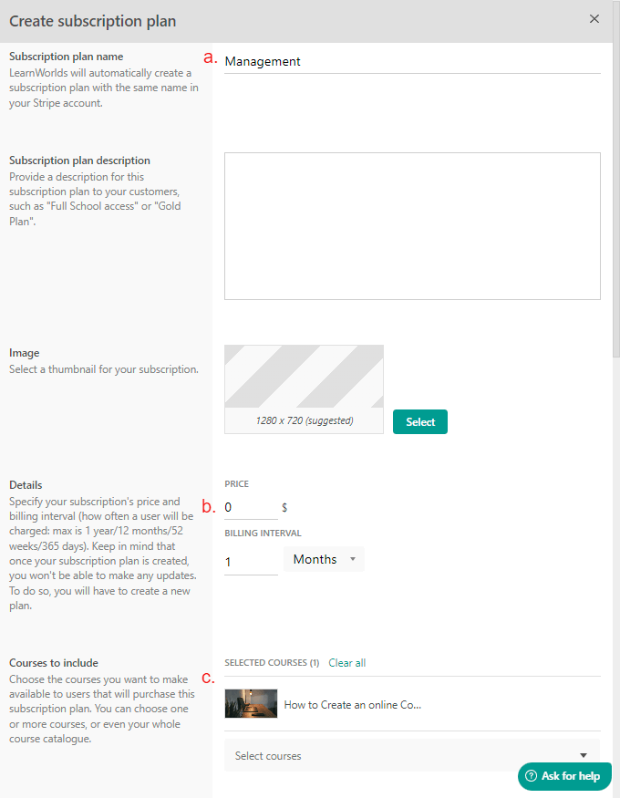 subscription plan LearnWorlds