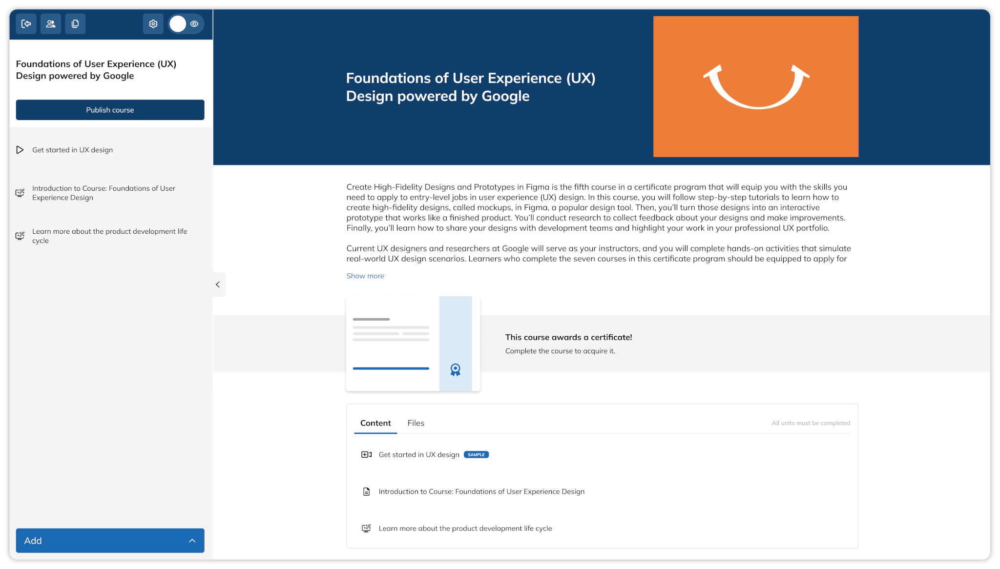 Custom course page created with TalentLMS