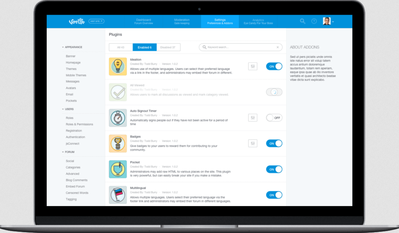 A screenshot showing Vanilla forums' interface.