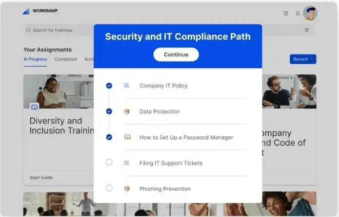 a Security and IT Compliance path list of modules in 360Learning