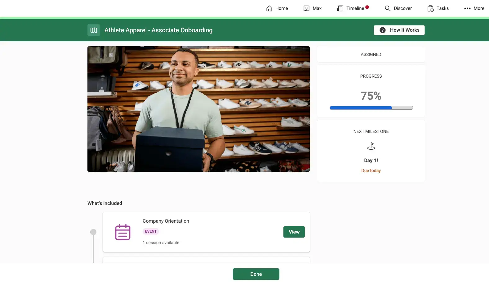 Axonify course for Athlete Apparely onboarding for new associates