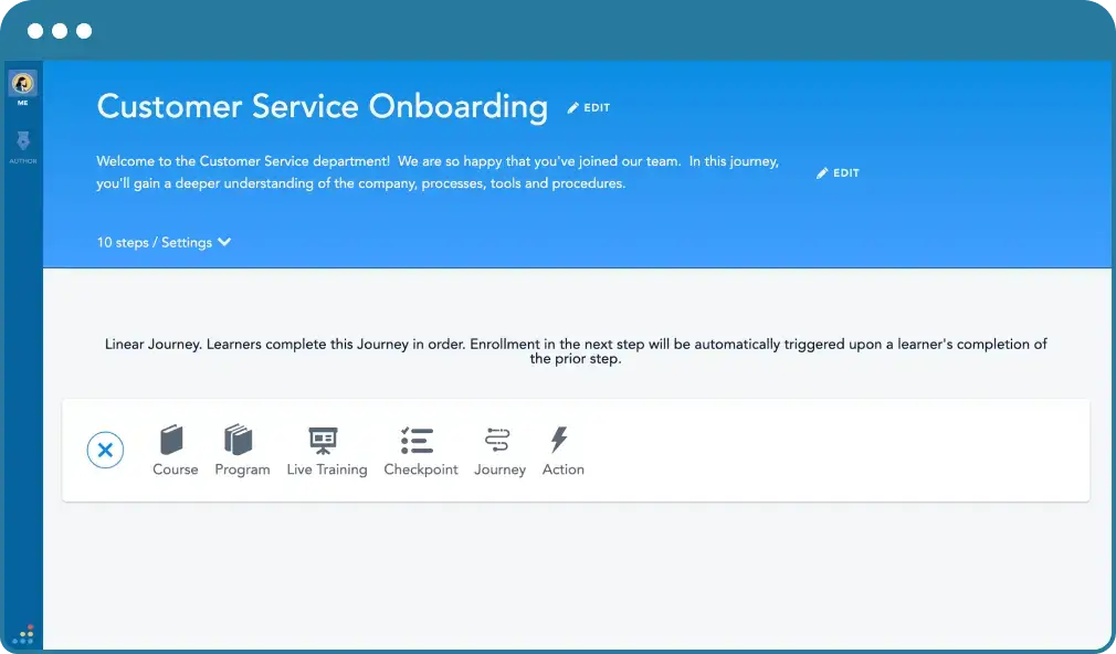Bridge LMS customer service onboarding hub for the customer service department