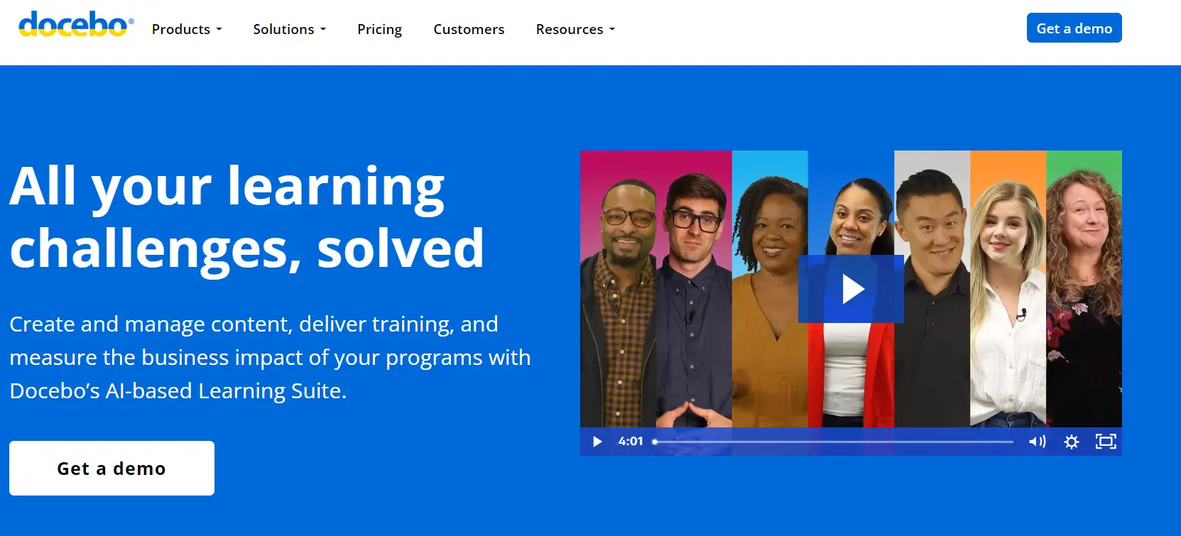 A screenshot featuring the top section of Docebo's website.