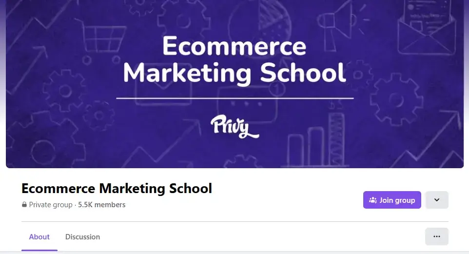 The homepage for Ecommerce Marketing School's Facebook group