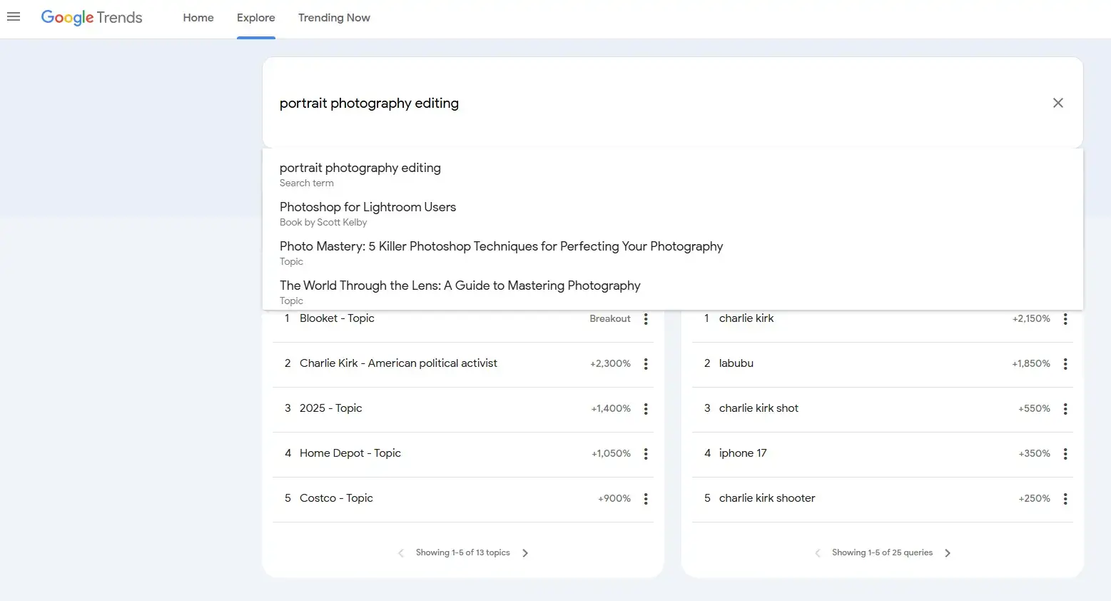 Screenshot of an example Google Trends search for online course topics.